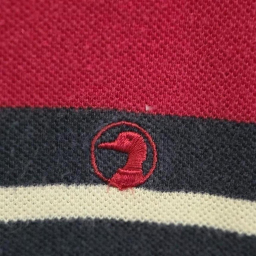 Men’s Vintage DuckHead Striped 90’s Short Sleeve Polo Shirt Red Large - Picture 5 of 7